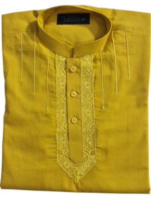 Mustard Yellow V Line Embroidery Medium Kurta