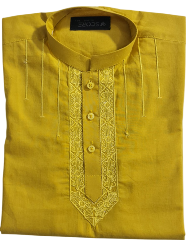 Mustard Yellow V Line Embroidery Medium Kurta