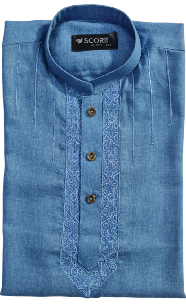 Light Blue V Line Embroidery Medium Kurta